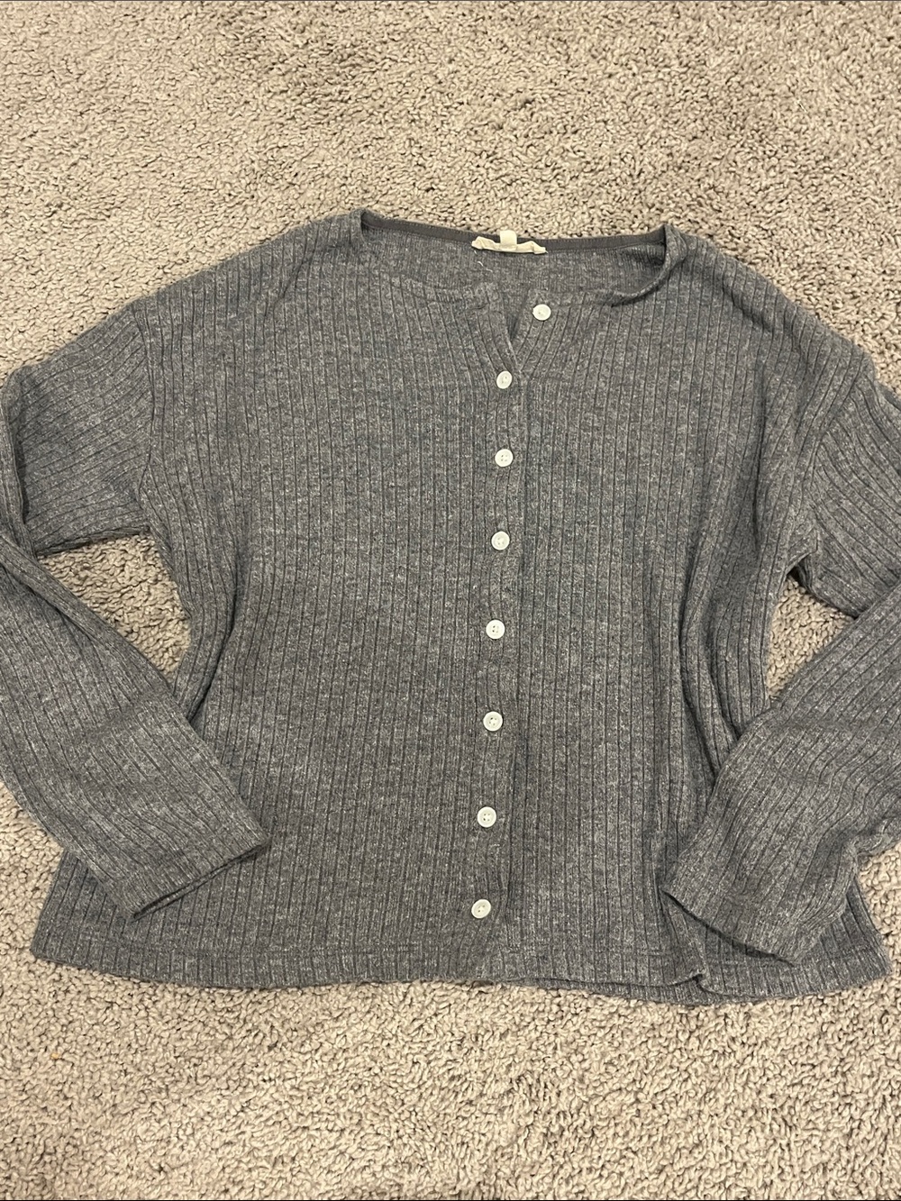 Madewell Gray Ribbed Button-Front Women's Sweater